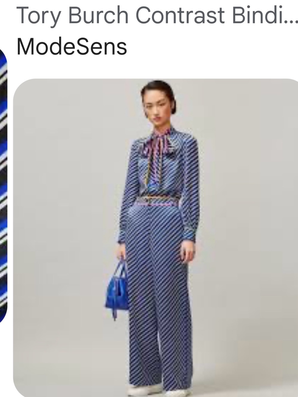 Tory Burch Blue Striped Contrast Bow Blouse